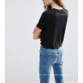Black Custome Hot Sale Cropped with Knot Front Women T-Shirt